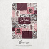 Personalized Girl's Pink Wild Horses Blanket - Faux Quilt Style Plush Minky Blanket