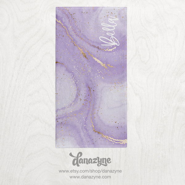 Personalized Girl's Subtle Swirl Towel - Lavender Marbled Ink Style Premium Towel