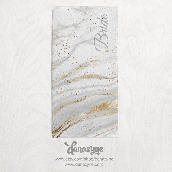 Personalized Girl's Subtle Swirl Towel - White Gold Marbled Ink Style Premium Towel