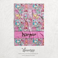 Personalized Girl's Valentine’s Pokemon Blanket - Repeating Pattern Name Block Style Plush Minky Blanket Pink