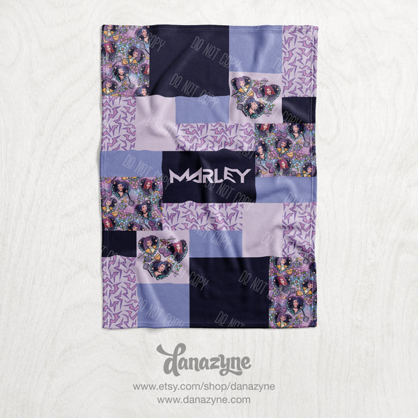 Personalized KPOP Demon Hunter Name Blanket - Huntr/x Movie Inspired Theme - Minky - Faux Quilt Style Blanket - Heart Trio