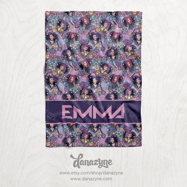 Personalized KPOP Demon Hunter Huntr/X - Inspired Blanket - Repeating Pattern Name Block Style Plush Minky Blanket - Heart Trio