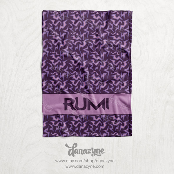 Personalized KPOP Demon Hunter Huntr/X - Patterns Dark - Inspired Blanket - Repeating Pattern Name Block Style Plush Minky Blanket