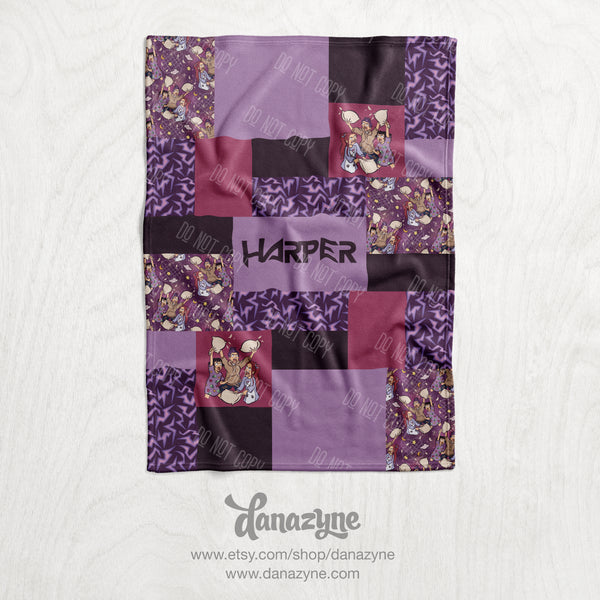 Personalized KPOP Demon Hunter Name Blanket - Huntr/x Movie Inspired Theme - Minky - Faux Quilt Style Blanket - Pillow Fight
