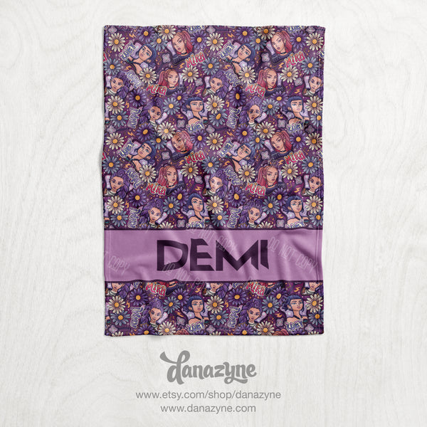 Personalized KPOP Demon Hunter Huntr/X - Inspired Blanket - Repeating Pattern Name Block Style Plush Minky Blanket - Star Trio