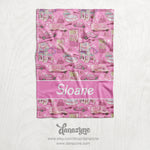 Personalized Barbie Dream House Inspired Blanket - Repeating Pattern Youth/Baby Name Block Style Plush Minky Blanket - Soft Pink