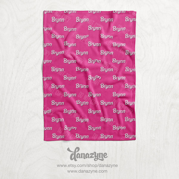 Personalized Hot Pink Movie Inspired Barbie Blanket - Repeating