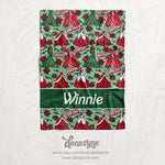 Personalized Christmas Barbie Inspired Holiday Blanket - Repeating Pattern Youth/Baby Name Block Style Plush Minky Blanket - Mint Green