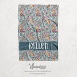 Personalized Festive Floral Bluey Blanket - Repeating Pattern Name Block Style Plush Minky Blanket