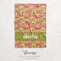 Personalized Grinch Patchwork Blanket - Repeating Pattern Name Block Style Plush Minky Blanket