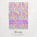 Personalized Girl's Tulip Bunnies Blanket - Repeating Pattern Name Block Style Plush Minky Blanket