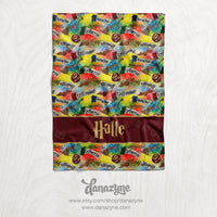 Personalized Harry Potter Inspired Blanket - House Names Repeating Pattern Name Block Style Plush Minky Blanket - Rainbow Ombre