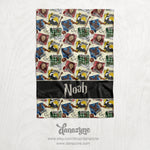 Personalized Harry Potter Inspired Blanket - House Mascots Repeating Pattern Name Block Style Plush Minky Blanket