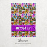 Personalized Girl's Crash Bandicoot Inspired Polaroid Blanket - Repeating Pattern Name Block Style Plush Minky Blanket