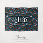 Personalized Shelf Elf Blanket - Boy's Steel Blue - Horizontal Center Name Repeating Style Plush Minky Blanket