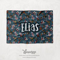 Personalized Shelf Elf Blanket - Boy's Steel Blue - Horizontal Center Name Repeating Style Plush Minky Blanket