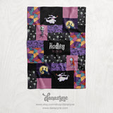 Personalized Halloween Blanket - Girl's Nightmare Before Christmas Inspired Faux Quilt Style Plush Minky Blanket
