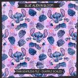 Blue Alien in Bloom Seamless File + Matching PNGs