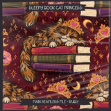 Sleepy Book Cat Princess Seamless File + Matching PNGs