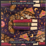 Sleepy Book Cat Princess Seamless File + Matching PNGs