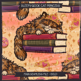 Sleepy Book Cat Princess Seamless File + Matching PNGs