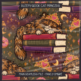 Sleepy Book Cat Princess Seamless File + Matching PNGs