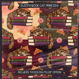 Sleepy Book Cat Princess Seamless File + Matching PNGs