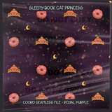 Sleepy Book Cat Princess Seamless File + Matching PNGs