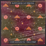 Sleepy Book Cat Princess Seamless File + Matching PNGs