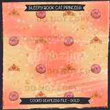 Sleepy Book Cat Princess Seamless File + Matching PNGs