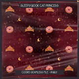 Sleepy Book Cat Princess Seamless File + Matching PNGs