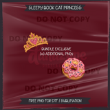 Sleepy Book Cat Princess Seamless File + Matching PNGs
