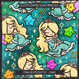 Sleepy Gamer Star Princess Seamless File + Matching PNGs
