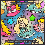 Sleepy Gamer Princess Sisters Seamless File + Matching PNGs