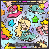 Sleepy Gamer Princess Sisters Seamless File + Matching PNGs