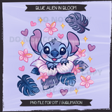 Blue Alien in Bloom Seamless File + Matching PNGs