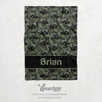 Personalized Army Green Off Road Vehicle Blanket - Jeep Wrangler Repeating Pattern Name Block Style Plush Minky Blanket