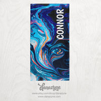 Personalized Boy's Subtle Swirl Towel - Bold Blue Marbled Ink Style Premium Microfiber Towel