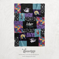 Personalized Halloween Blanket - Boy's Nightmare Before Christmas Inspired Faux Quilt Style Plush Minky Blanket