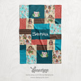 Personalized Moana Inspired Blanket - Polynesian Princess Faux Quilt Style Plush Minky Blanket