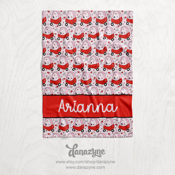 Personalized Girl's Valentine Cozy Coop Blanket - Repeating Pattern Name Block Style Plush Minky Blanket