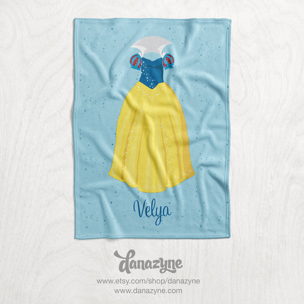 Personalized Princess Dress Blanket - Snow White Inspired Plush Minky Blanket
